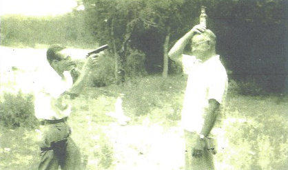 Glen and Dr. Jimmy McKay Clowning around at the Lake About 1960